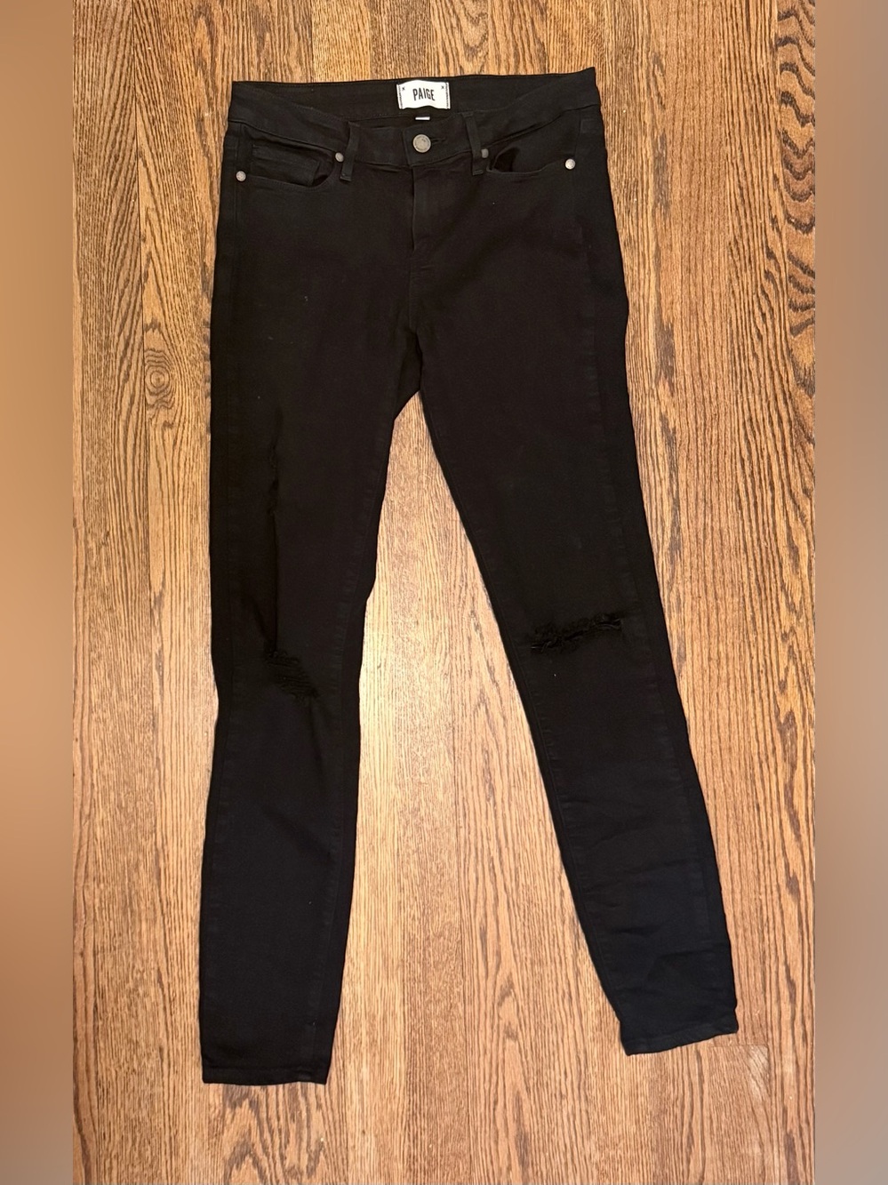 PAIGE Verdugo Black High-Rise Skinny Jeans with Knee Distress